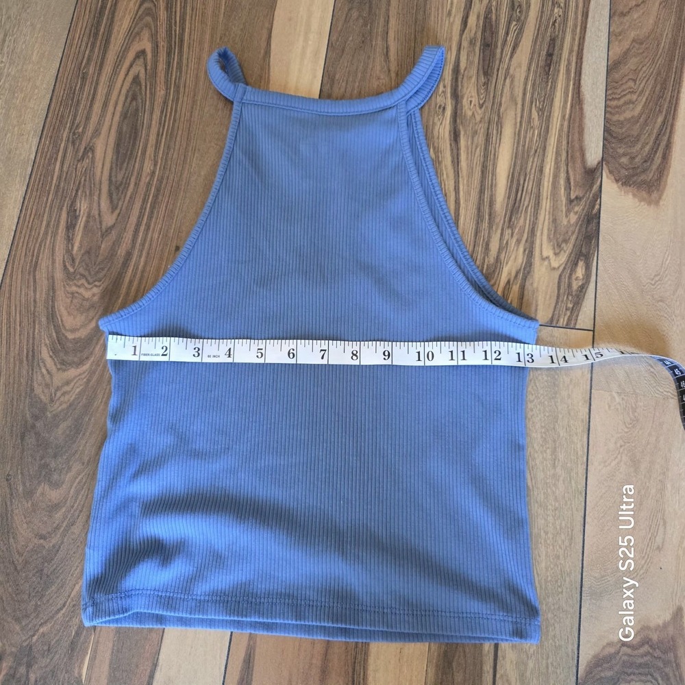 American Eagle Blue Ribbed Tank Key Hole Opening L Junior